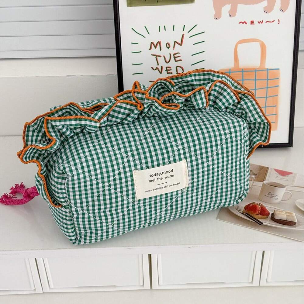 Bolsas De Maquillaje De Algodón Con Estampado A Cuadros Sencillos De La Serie Sweet Plaid