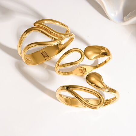 Pulseras Tipo Brazalete Para Mujer, De Acero Inoxidable, Impermeables, Color Dorado, Con Forma Geométrica Sencilla.