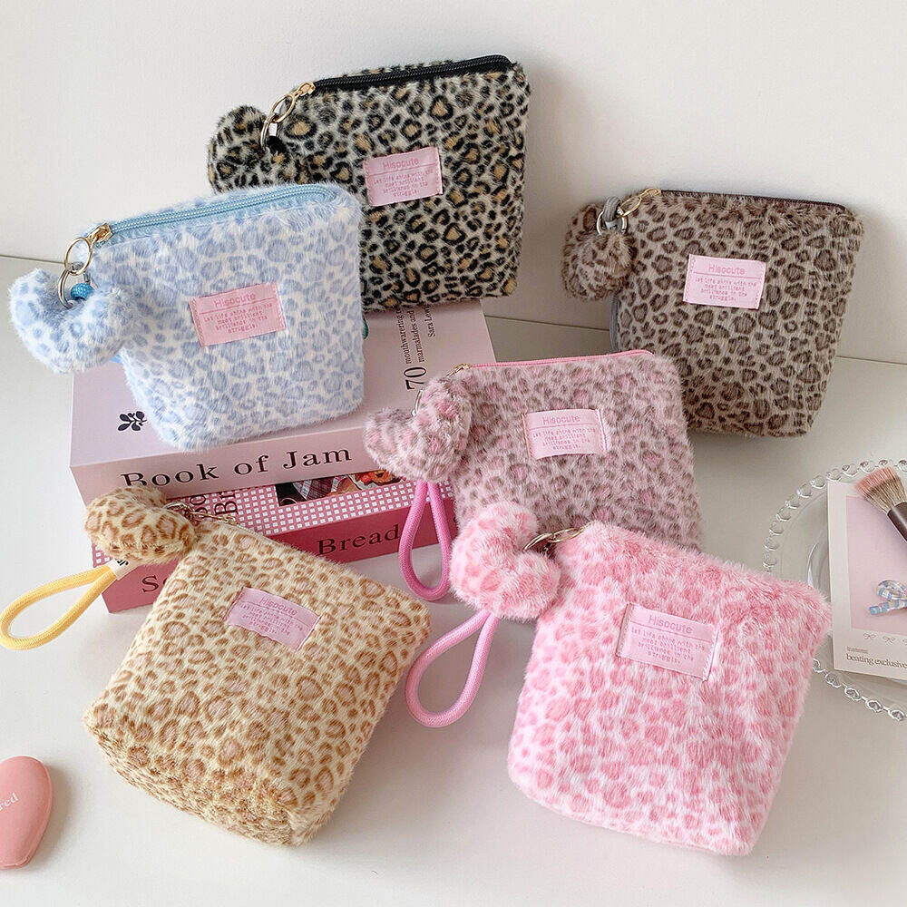 Pochette Per Il Trucco Simple Series Retro Heart Con Stampa Leopardata E Pelliccia Sintetica