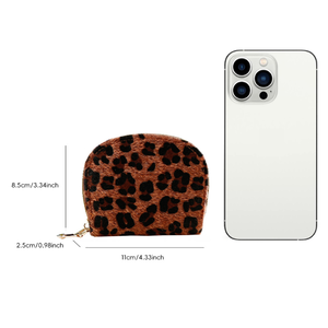 Portafogli E Porta Carte Da Donna Rotondi In Pelliccia Sintetica Con Stampa Leopardata, Stile Casual E Soffice. h5 Immagine4