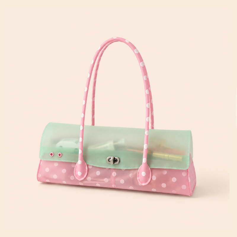 Bolsos De Hombro Tipo Baguette Para Mujer, Estilo Casual, Con Herrajes Metálicos, Pvc Y Estampado De Lunares Transparentes De Colores Variados.