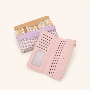 Casual Stijl Geweven Patchwork Strepen Gemengde Kleuren Geweven Premium Kwaliteit Pu Dames Vierkante Portemonnees En Kaarthouders h5 Afbeelding2