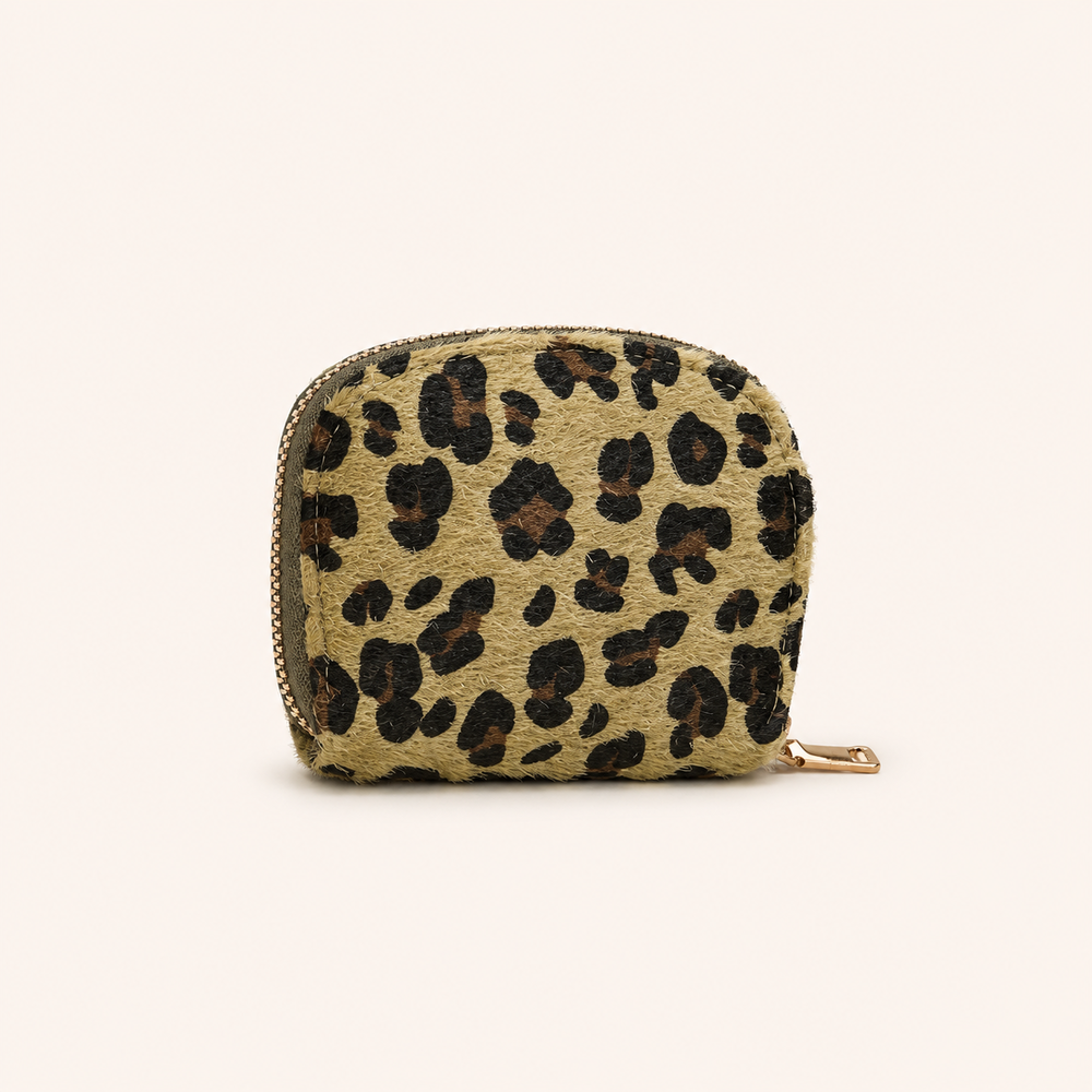 Portafogli E Porta Carte Da Donna Rotondi In Pelliccia Sintetica Con Stampa Leopardata, Stile Casual E Soffice. h5Immagine2