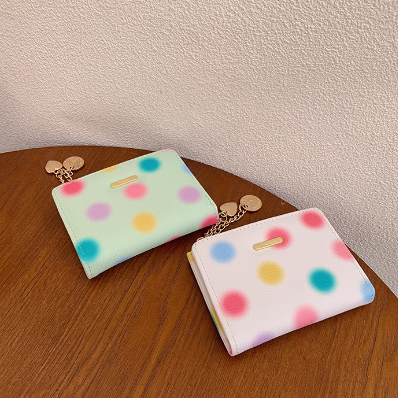 Casual Style Metal Hardware Printed Heart Polka Dots Mixed Color Premium Quality Pu Women's Square Bag Wallets & Card Holders Picture3