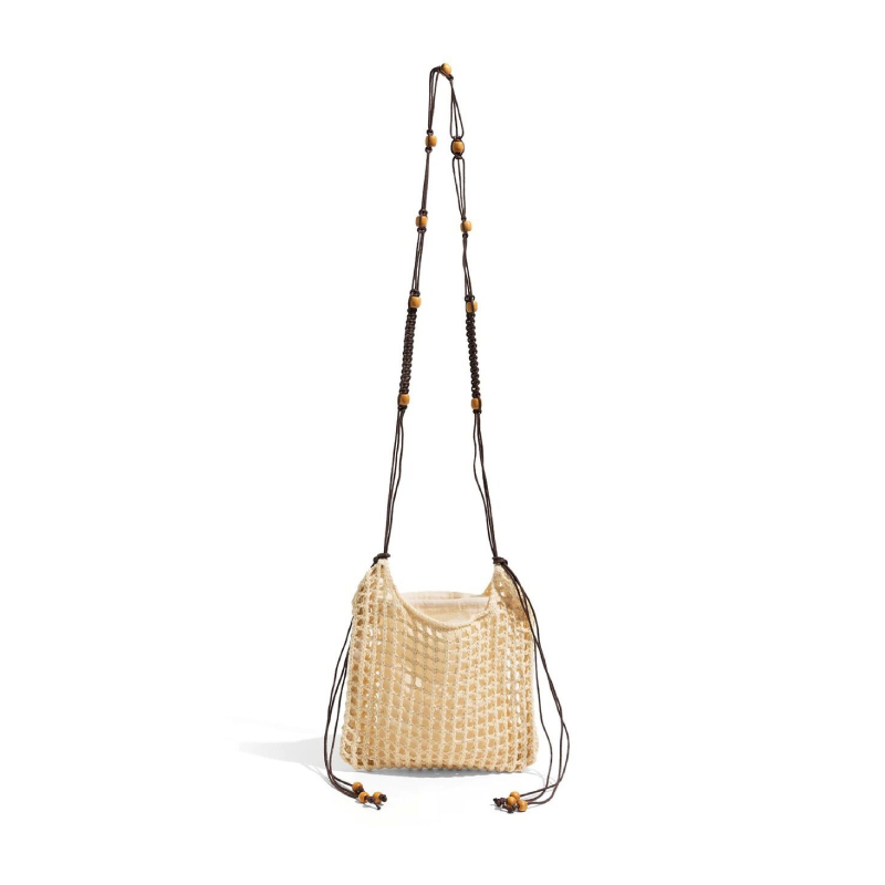 Bolsos Cruzados Cuadrados Para Mujer, Estilo Vacacional, De Algodón Tejido De Color Liso Con Diseño Calado. 
