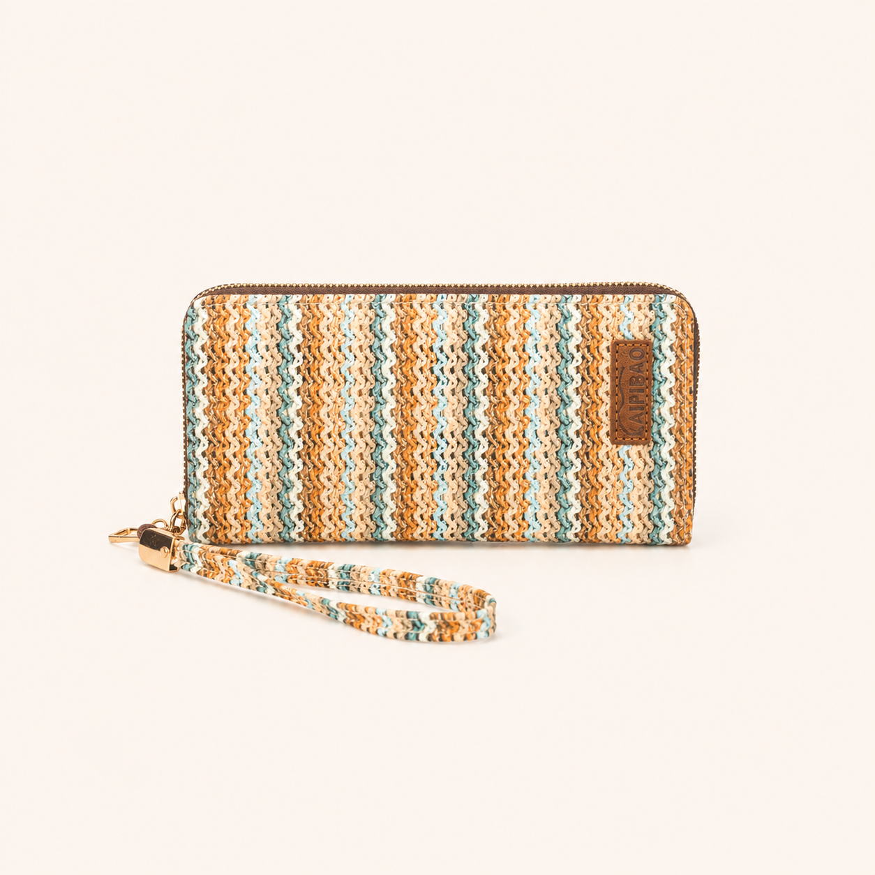 Vacation Style Woven Stripe Mixed Color Woven Premium Quality Pu Women's Square Bag Wallets & Card Holders
