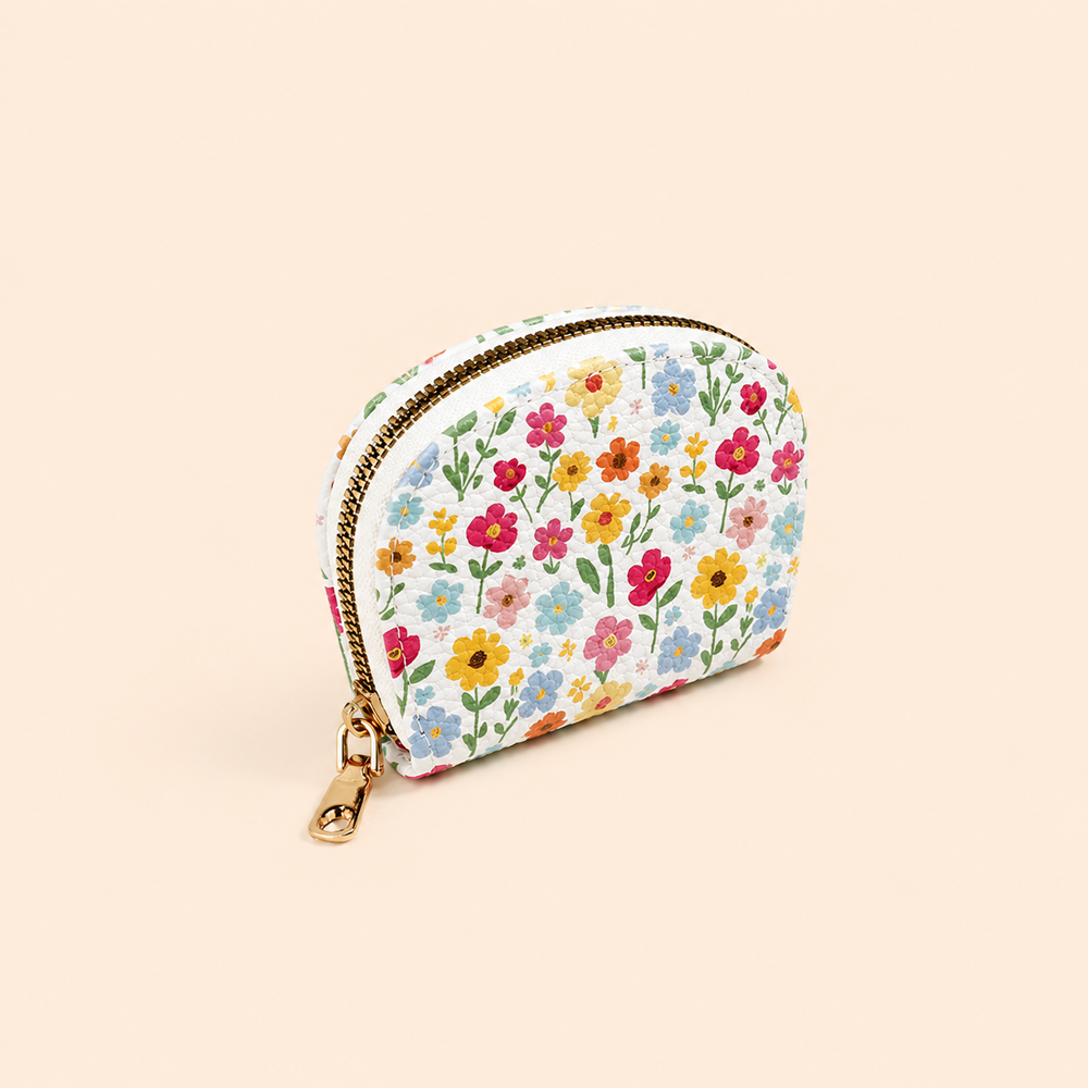Casual Style Printed Flower Rose Premium Quality Pu Women's Round Bag Wallets & Card Holders h5Picture2