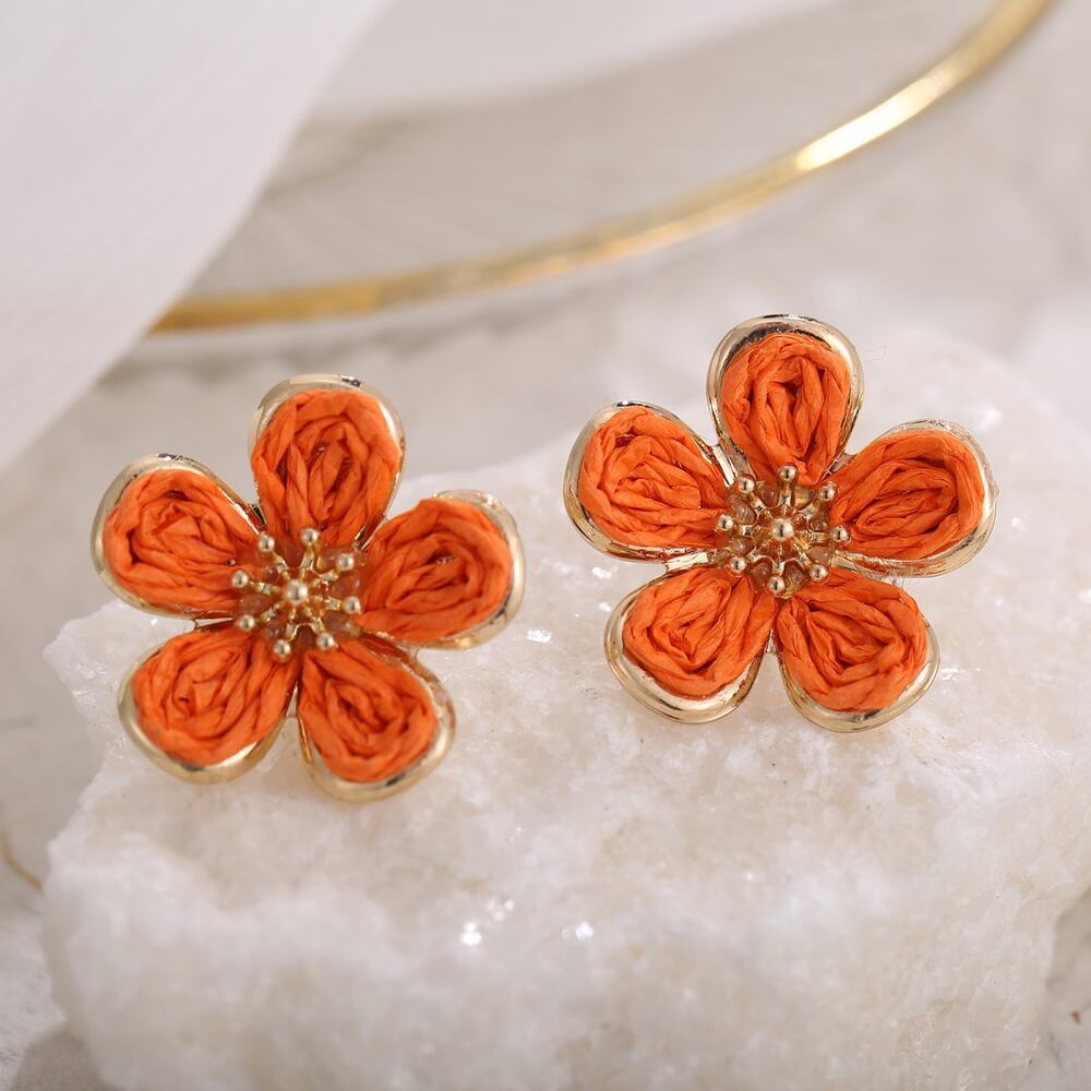 Romantic Series Sweet Flower Solid Color Seaside Vacation Raffia Hoop Earrings h5Picture2