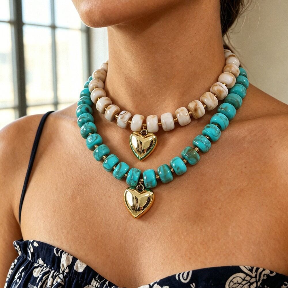 Simple Series Retro Heart Beads Resin   Gold Color  Beaded Necklaces h5 Picture2