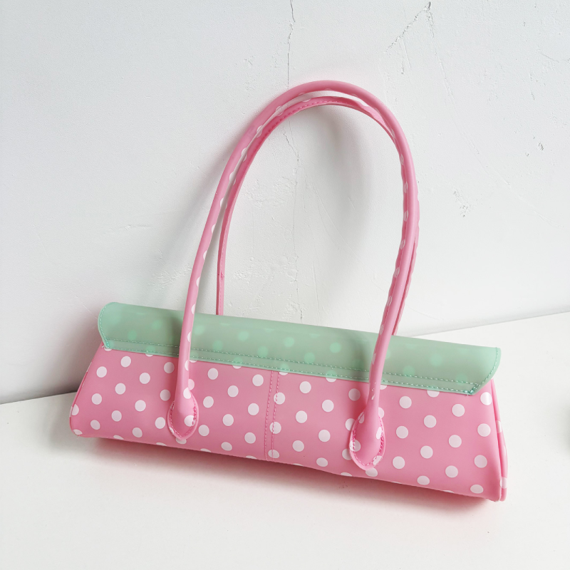 Bolsos De Hombro Tipo Baguette Para Mujer, Estilo Casual, Con Herrajes Metálicos, Pvc Y Estampado De Lunares Transparentes De Colores Variados. h5 Imagen4