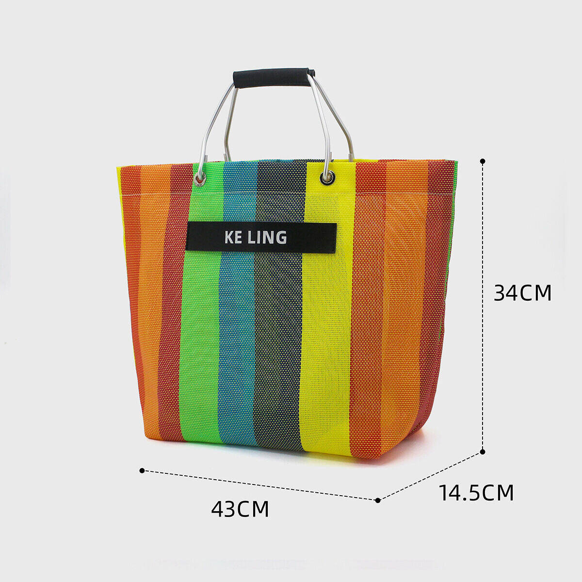 Bolsos De Mano Cuadrados Para Mujer, De Estilo Casual, Con Diseño De Rayas Tejidas, Calados Y En Colores Mixtos, Fabricados En Pvc. h5 