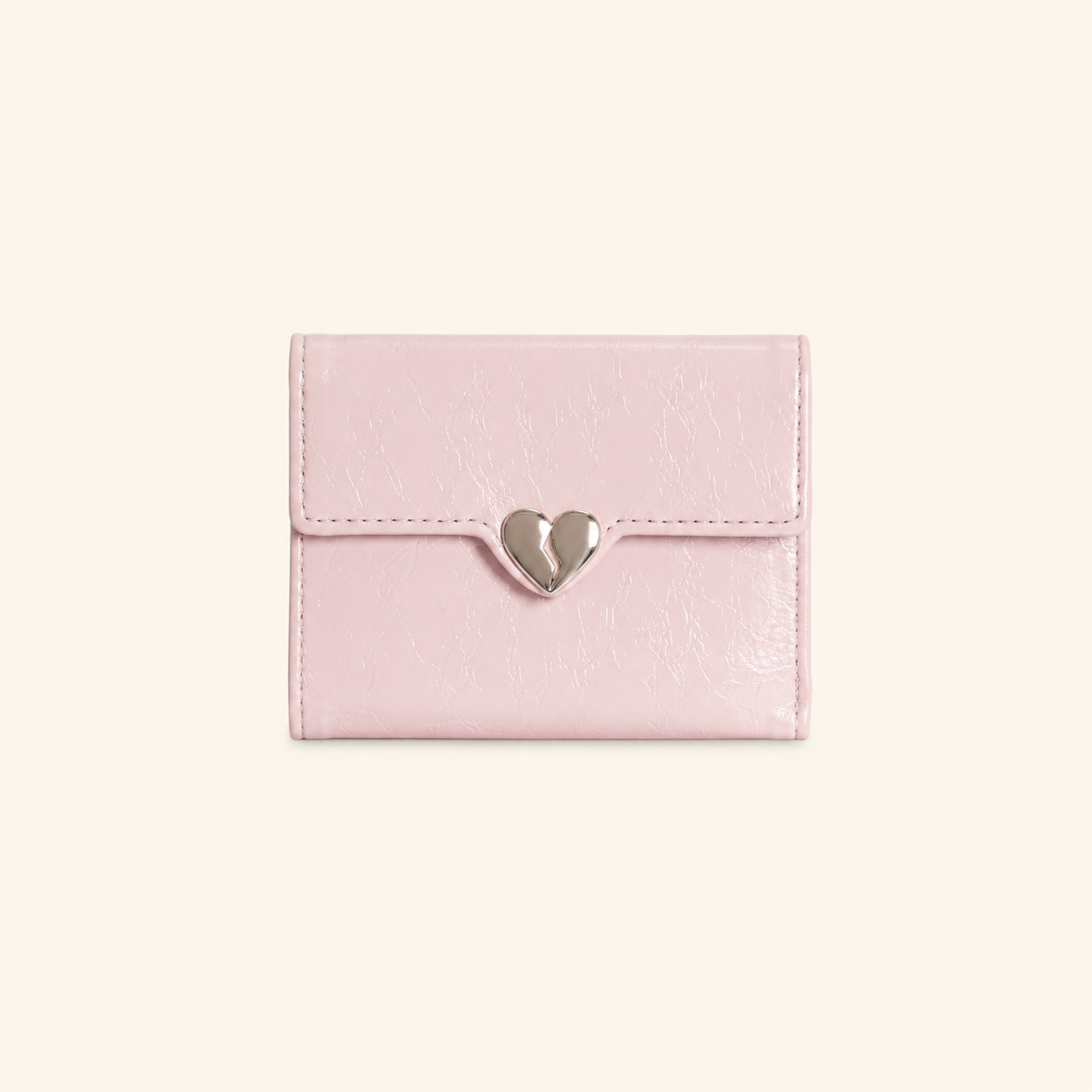 Portafoglio E Porta Carte Da Donna In Pu Di Alta Qualità, Stile Casual, Con Dettagli In Metallo E Cuore, Tinta Unita.