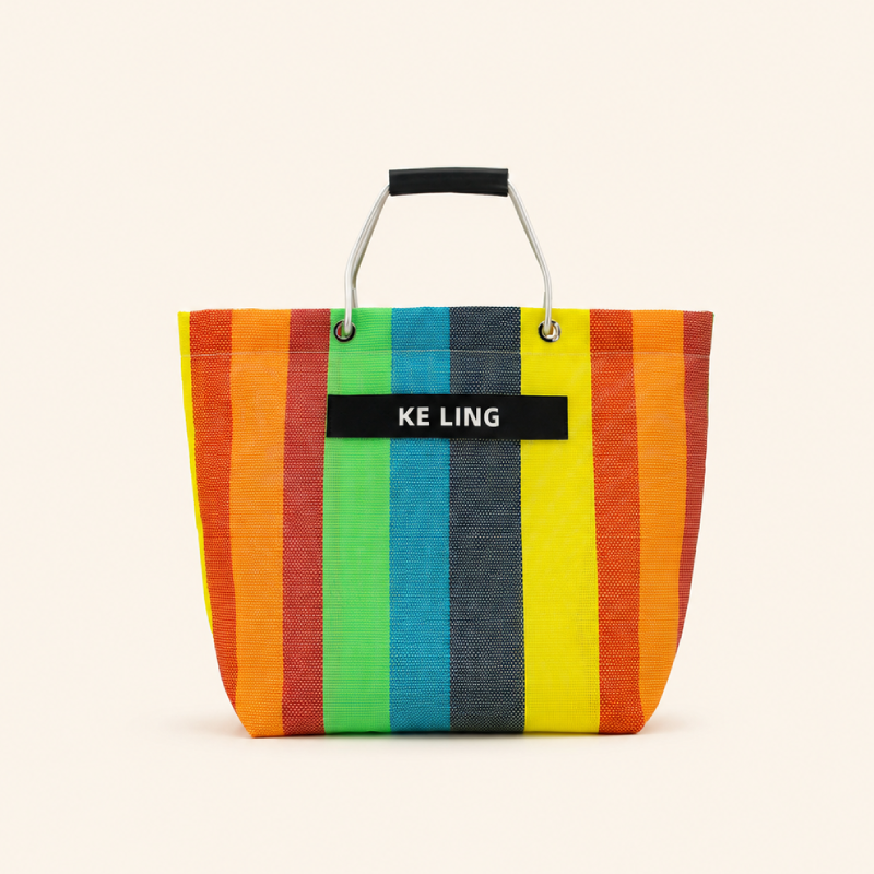 Bolsos De Mano Cuadrados Para Mujer, De Estilo Casual, Con Diseño De Rayas Tejidas, Calados Y En Colores Mixtos, Fabricados En Pvc.