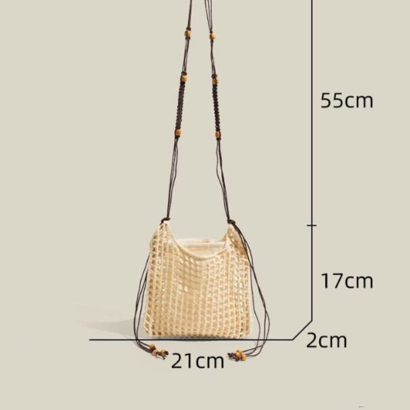 Bolsos Cruzados Cuadrados Para Mujer, Estilo Vacacional, De Algodón Tejido De Color Liso Con Diseño Calado. h5 Imagen4
