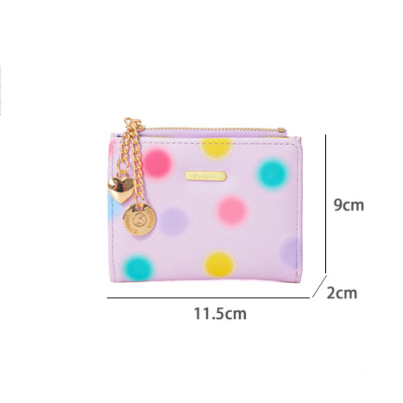 Casual Style Metal Hardware Printed Heart Polka Dots Mixed Color Premium Quality Pu Women's Square Bag Wallets & Card Holders Picture6