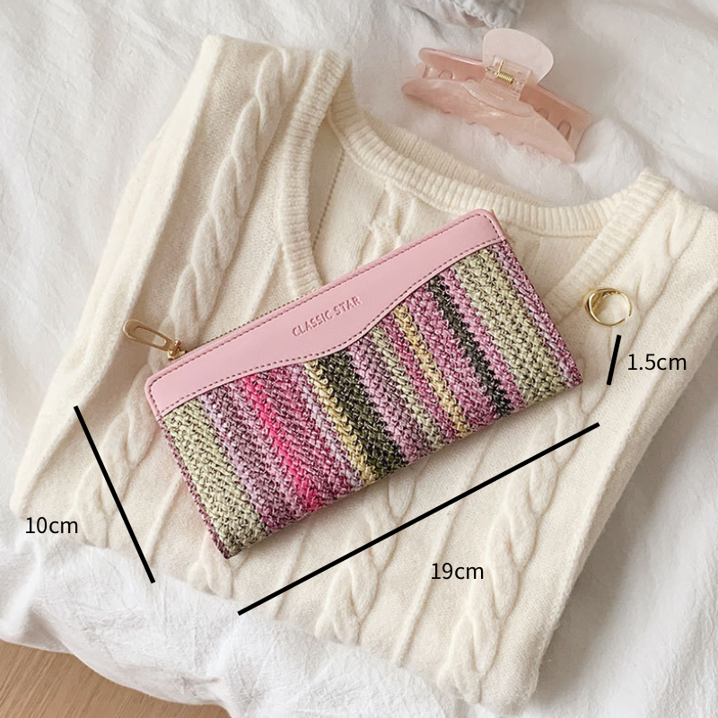 Casual Stijl Geweven Patchwork Strepen Gemengde Kleuren Geweven Premium Kwaliteit Pu Dames Vierkante Portemonnees En Kaarthouders h5Afbeelding4