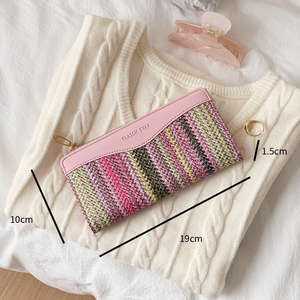 Casual Stijl Geweven Patchwork Strepen Gemengde Kleuren Geweven Premium Kwaliteit Pu Dames Vierkante Portemonnees En Kaarthouders h5 Afbeelding4
