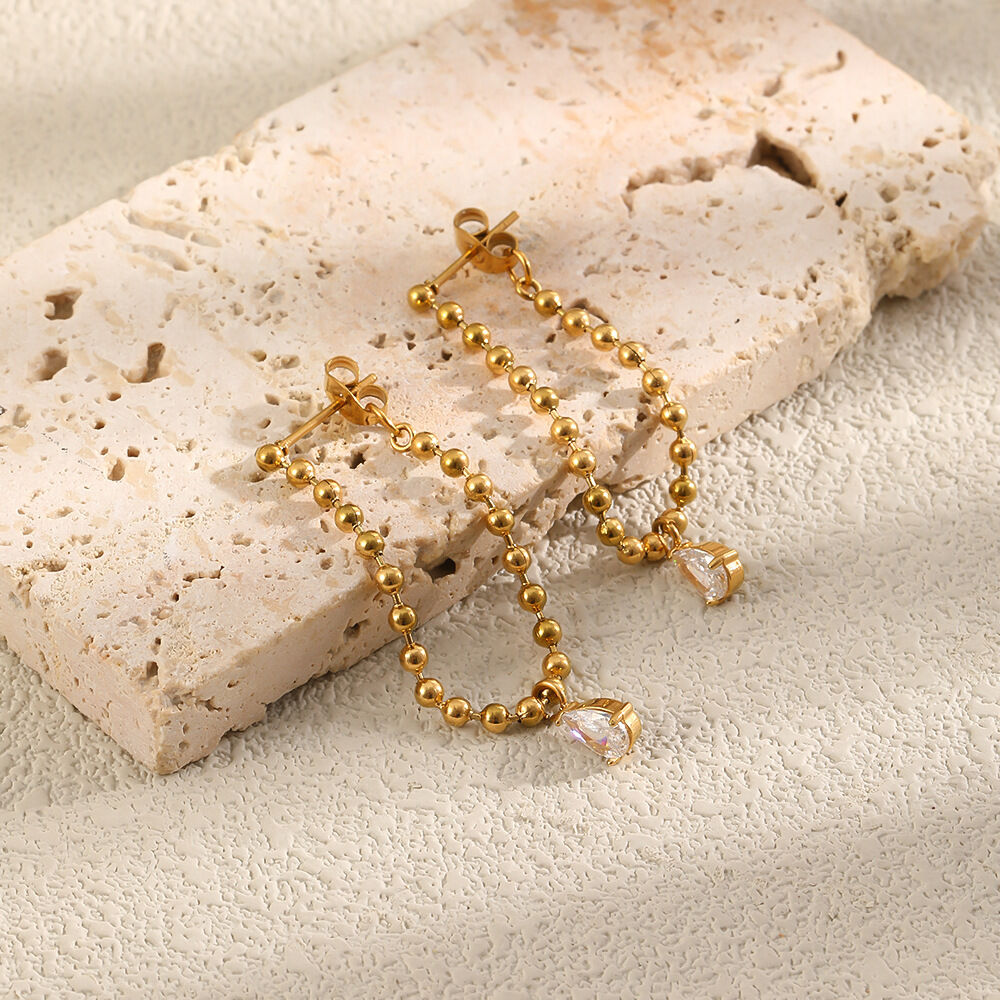 Orecchini Da Donna Simple Series Casual Con Perline A Goccia, In Acciaio Inossidabile, Impermeabili, Colore Oro. h5Immagine2
