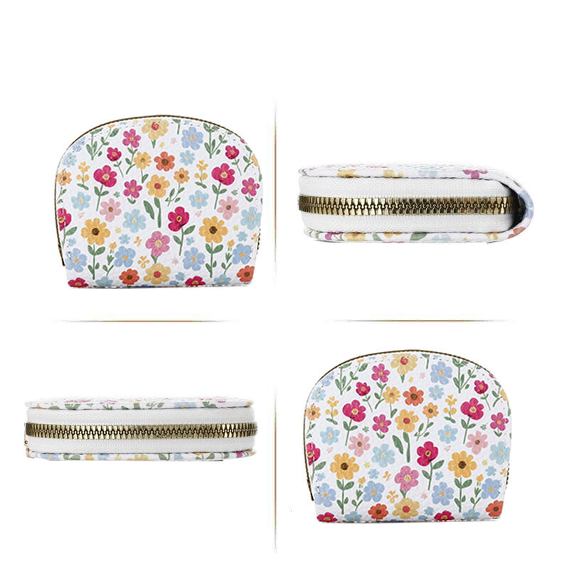 Casual Style Printed Flower Rose Premium Quality Pu Women's Round Bag Wallets & Card Holders h5Picture3