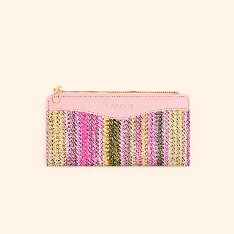 Casual Style Woven Patchwork Stripe Mixed Color Woven Premium Quality Pu Women's Square Wallets & Card Holders