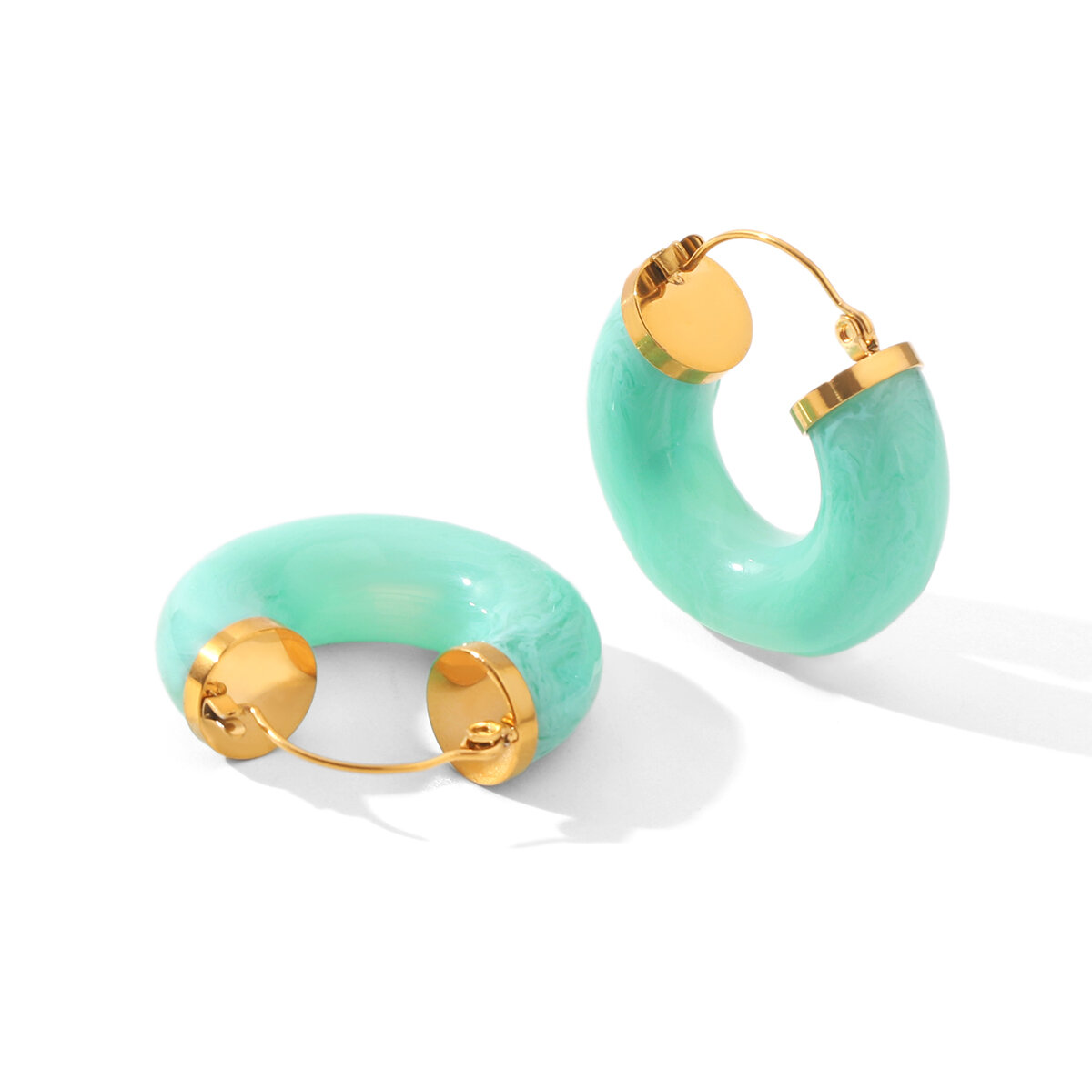 Simple Series Retro Daily Geometric Shape Resin   Gold Color  Women's Hoop Earrings 