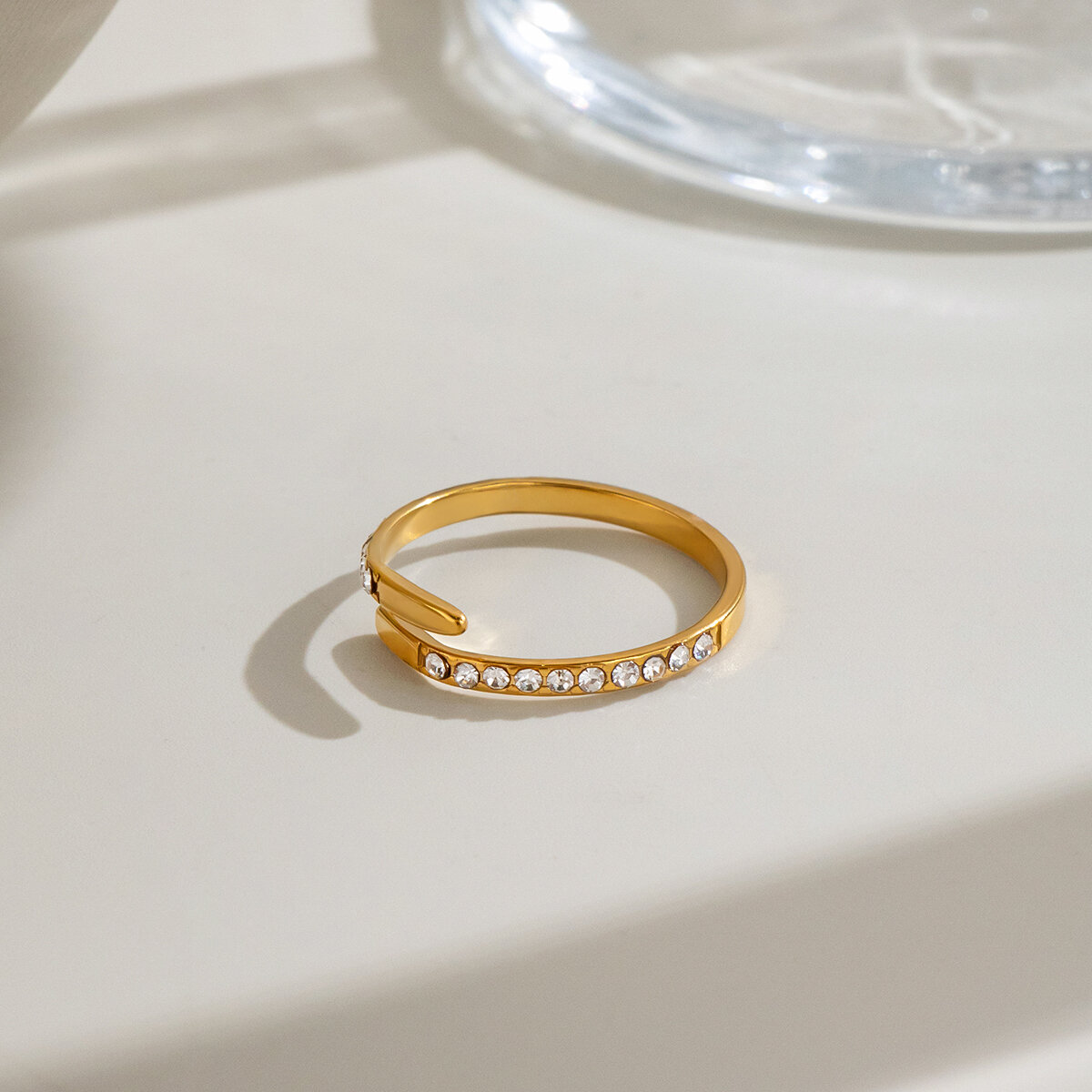 Bagues Minimalistes Pour Femmes En Acier Inoxydable Étanche Avec Strass h5 Image5