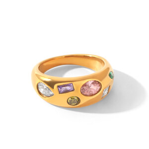 Anillos De Lujo Para Mujer, De Acero Inoxidable, Resistentes Al Agua, Con Circonitas Y Forma Irregular, Ideales Para Uso Diario. h5