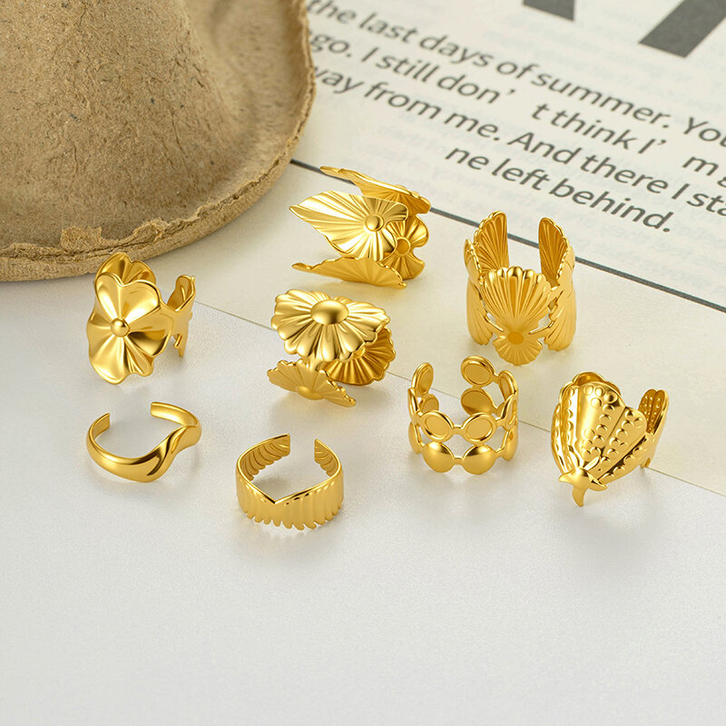 Boucles D'Oreilles Manchette Pour Femmes, En Acier Inoxydable, Couleur Or, Motif Coquillage Et Cœur, Collection Simple Series Image5