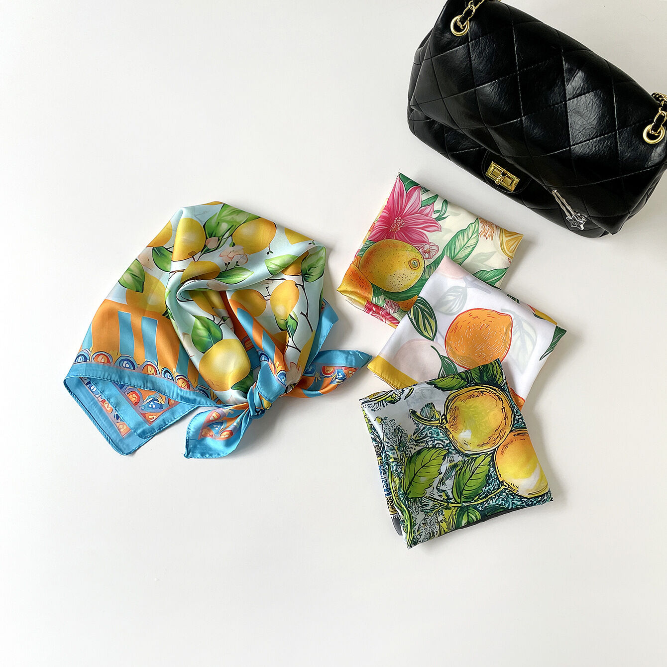 Sciarpe Estive In Chiffon Satinato Di Raso Della Serie Luxury Vacation Fruit, Colori Misti Immagine3