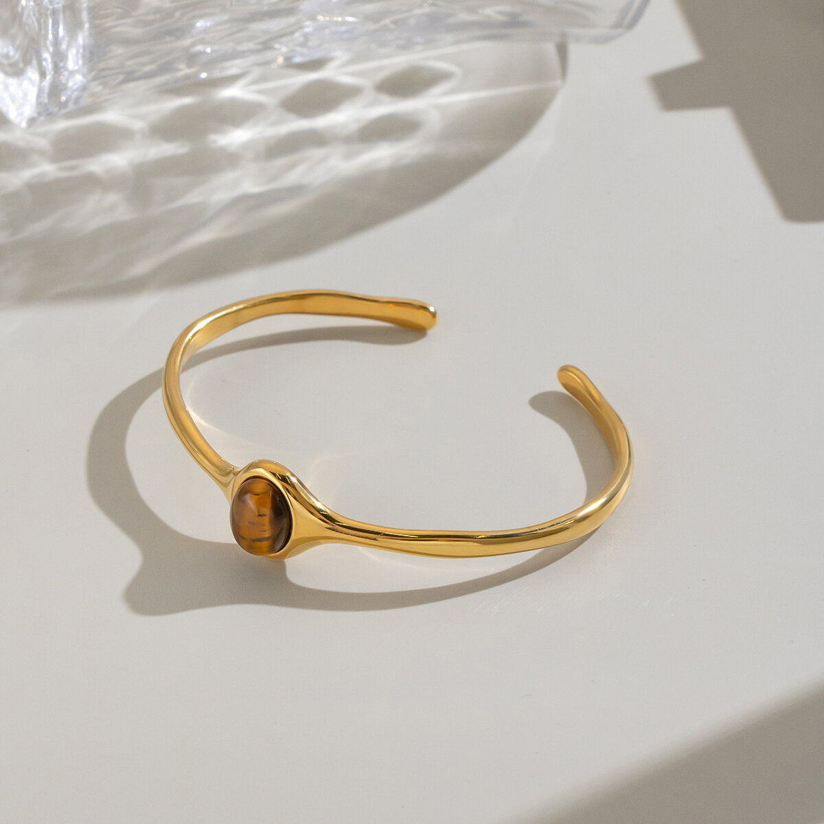 Bracelet Manchette Pour Femme En Acier Inoxydable De Forme Elliptique, Couleur Or, Étanche, Avec Pierre Naturelle h5 Image4