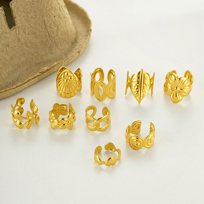 Simple Series Flower Stainless Steel Waterproof Gold Color Women's Ear Cuffs h5Picture5