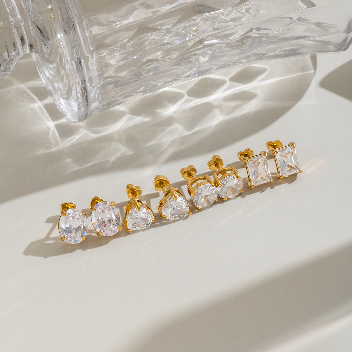 Boucles D'Oreilles Puces Pour Femmes En Acier Inoxydable Étanche, Couleur Or, Avec Zircon. h5 Image2