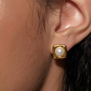 Boucles D'Oreilles Puces Pour Femme, Forme Géométrique, Perles Artificielles Couleur Or h5 Image3