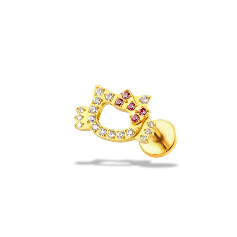 Boucles D'Oreilles Piercing Pour Femme, En Alliage De Titane Doré Avec Zircon, Motif Cœur Et Animal, Collection Simple. 