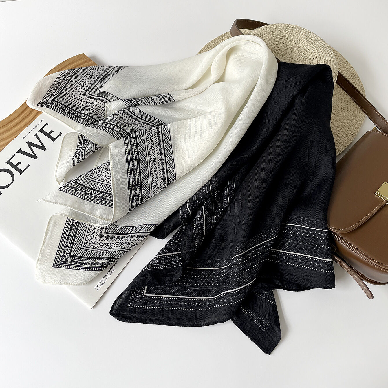 Sciarpe Estive Semplici Con Motivo Paisley In Simil Seta, Stile Casual