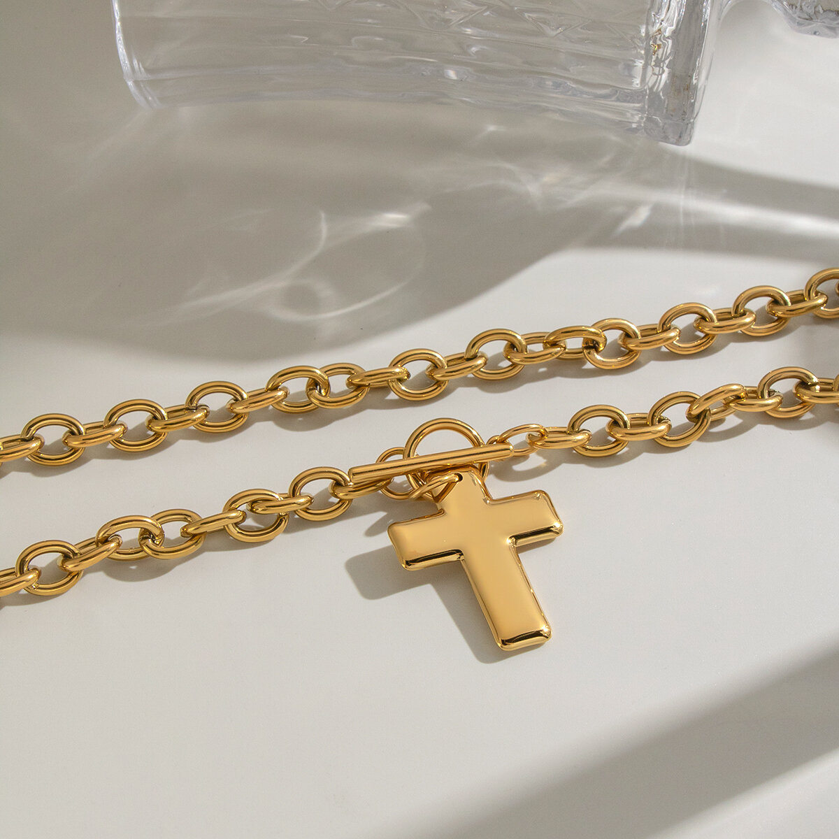 Colliers Pendentifs Pour Femmes En Acier Inoxydable, Couleur Or, En Forme De Croix h5 Image3