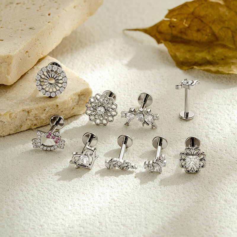 Boucles D'Oreilles Piercing Pour Femme, En Alliage De Titane Doré Avec Zircon, Motif Cœur Et Animal, Collection Simple. Image6
