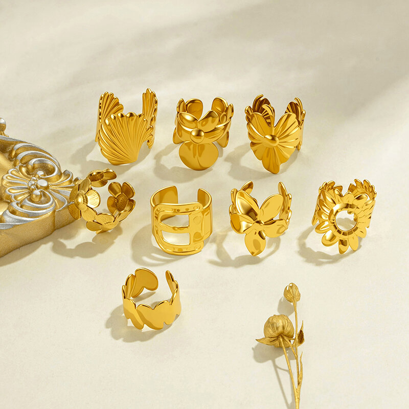 Boucles D'Oreilles Manchette Pour Femmes, En Acier Inoxydable, Couleur Or, Motif Fleur Et Cœur, Étanches, Série Simple 2