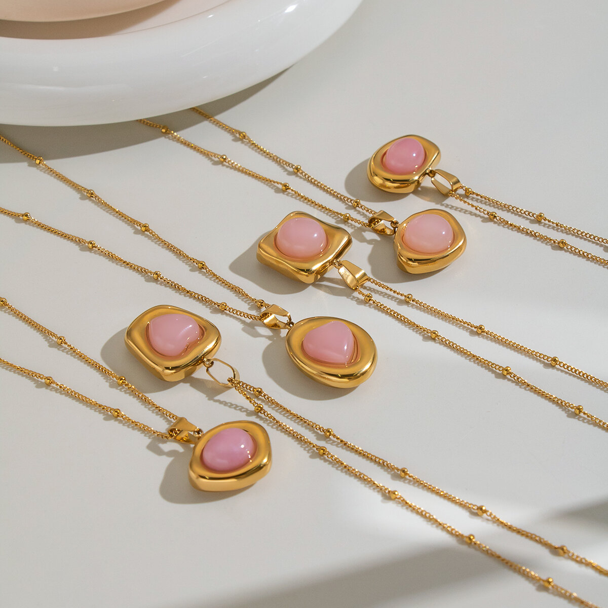 Colliers Pendentifs Pour Femmes En Acier Inoxydable De Forme Géométrique, Étanches, Couleur Or Et Pierre Naturelle Image3