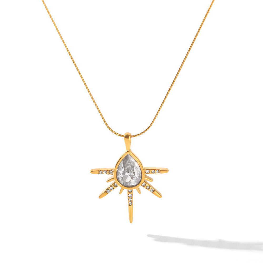 Collana Con Pendente Da Donna Simple Series Daily Dalla Forma Irregolare, Impermeabile, In Acciaio Inossidabile Color Oro Con Zirconi.