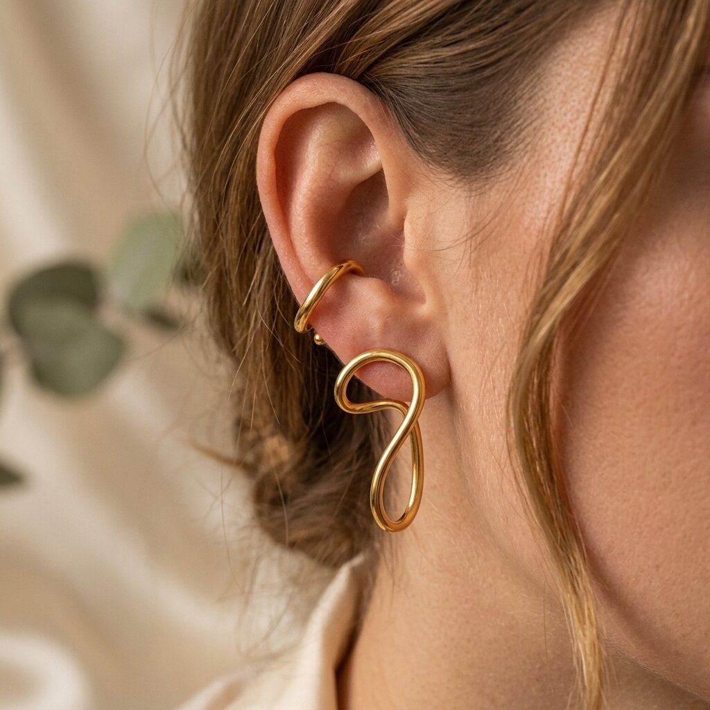 Boucles D'Oreilles Puces Pour Femmes, En Acier Inoxydable, Étanches, Couleur Or, Forme Irrégulière h5 Image2