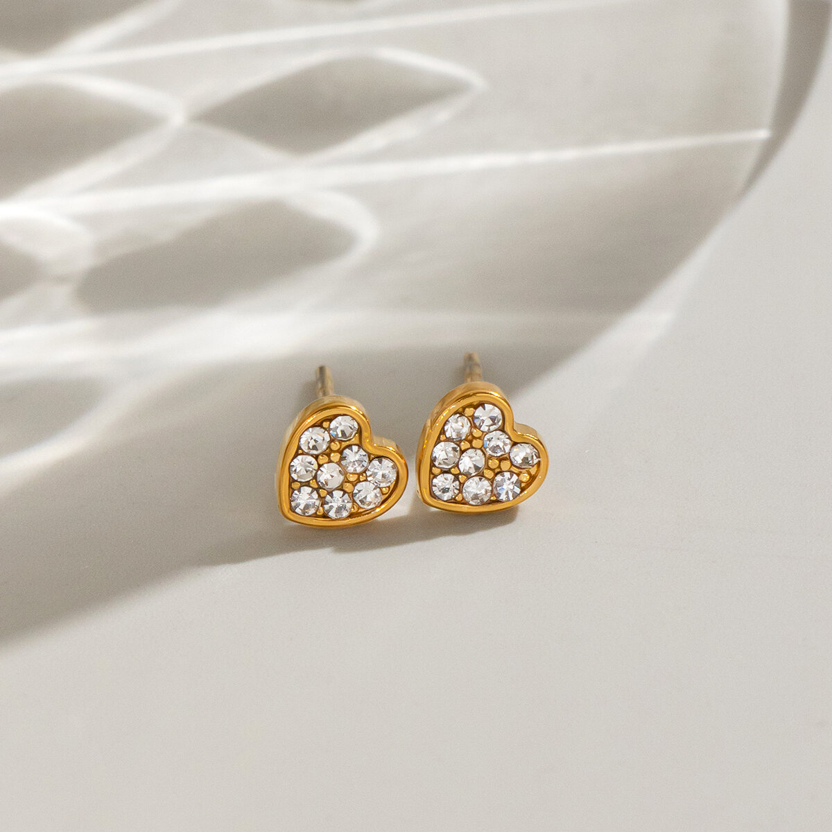 Boucles D'Oreilles Pour Femmes En Acier Inoxydable En Forme De Cœur, Étanches, Couleur Or, Serties De Strass h5 Image3