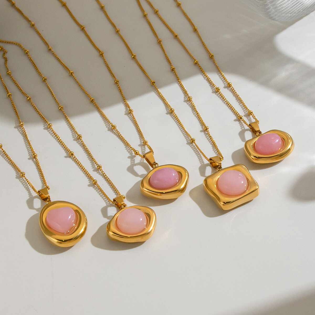 Colliers Pendentifs Pour Femmes En Acier Inoxydable De Forme Géométrique, Étanches, Couleur Or Et Pierre Naturelle h5 Image2