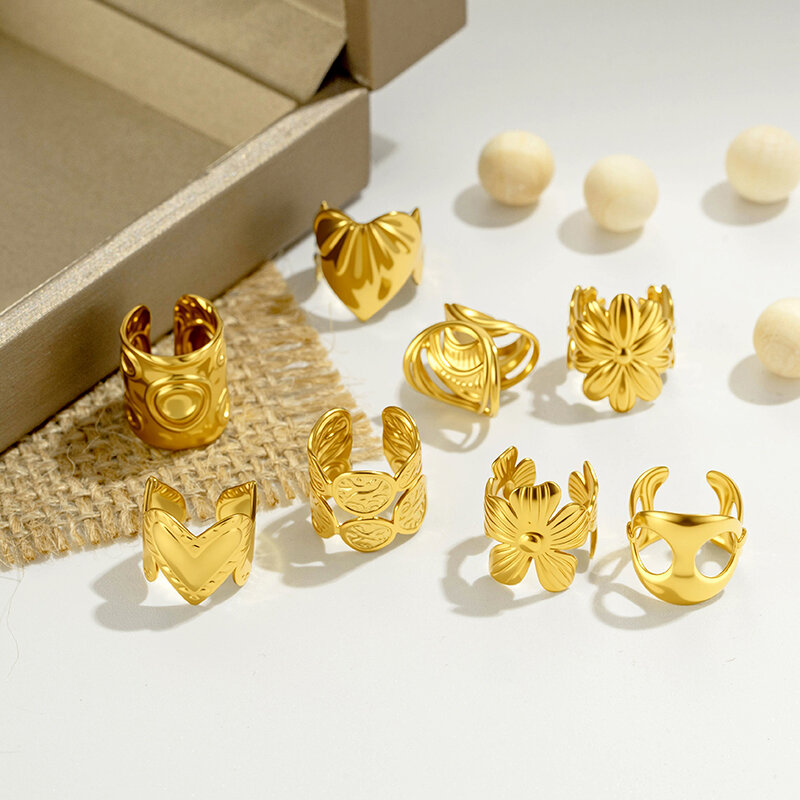 Boucles D'Oreilles Manchette Pour Femmes, Motif Fleur Et Feuille, En Acier Inoxydable Étanche, Couleur Or Image4