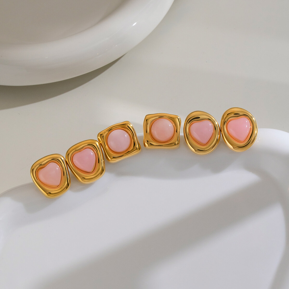 Boucles D'Oreilles Puces Pour Femmes, Forme Géométrique, Acier Inoxydable, Pierre Naturelle, Étanches, Couleur Or Image5