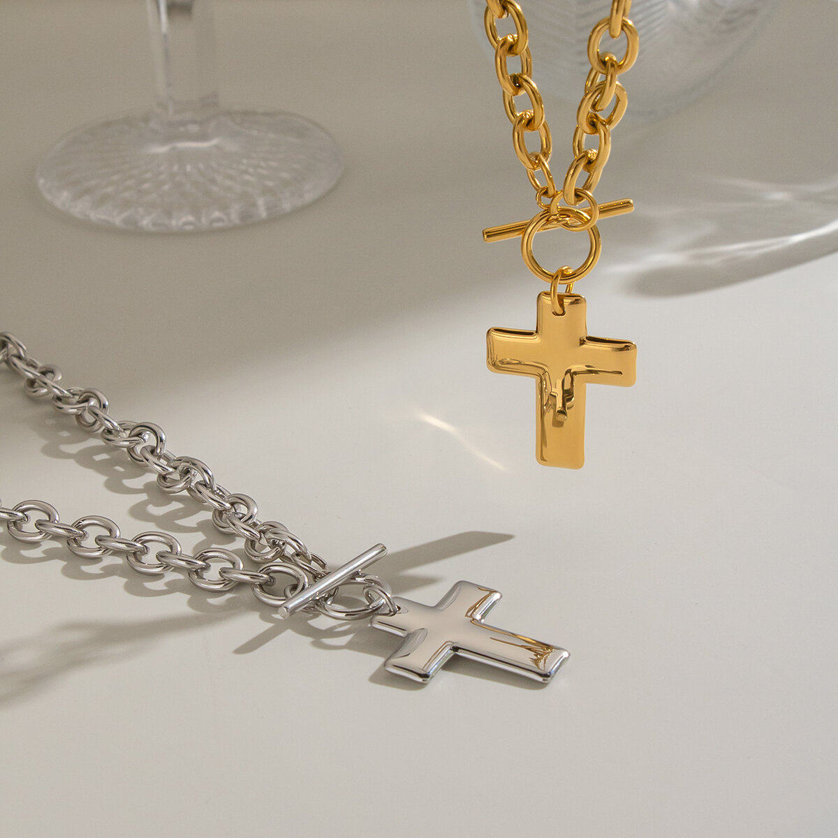 Colliers Pendentifs Pour Femmes En Acier Inoxydable, Couleur Or, En Forme De Croix h5 Image5
