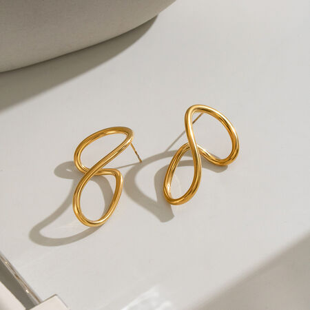 Irregular Line Shape Stainless Steel Waterproof Gold Color Women's Stud Earrings
