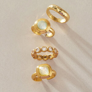 Anillos De Mujer Con Piedras Preciosas, De Resina Y Color Dorado, Con Forma Geométrica. h5 Imagen4