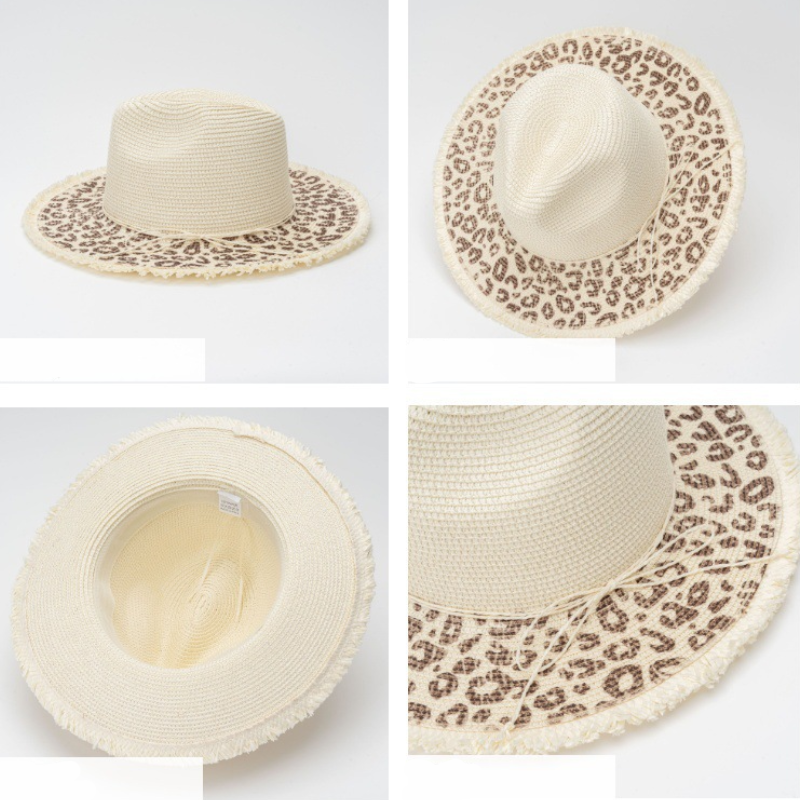 Simple Series Vacation Bow Knot Leopard Print Raffia Straw Hats h5 Picture5