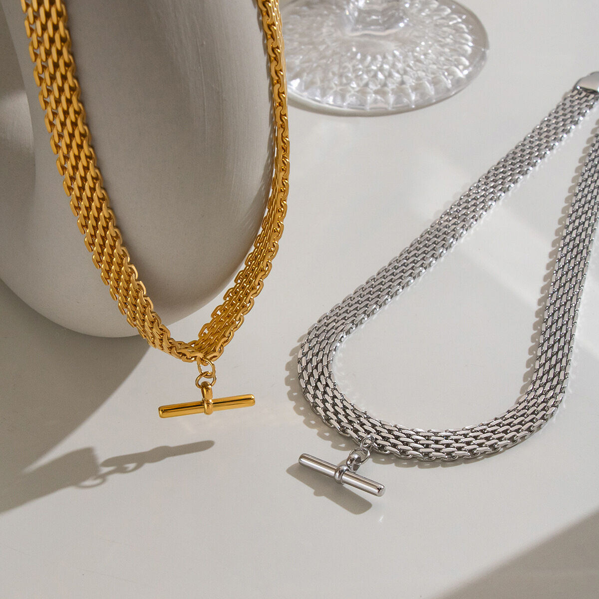 T-Shape Stainless Steel Waterproof Gold Color Women's Pendant Necklace